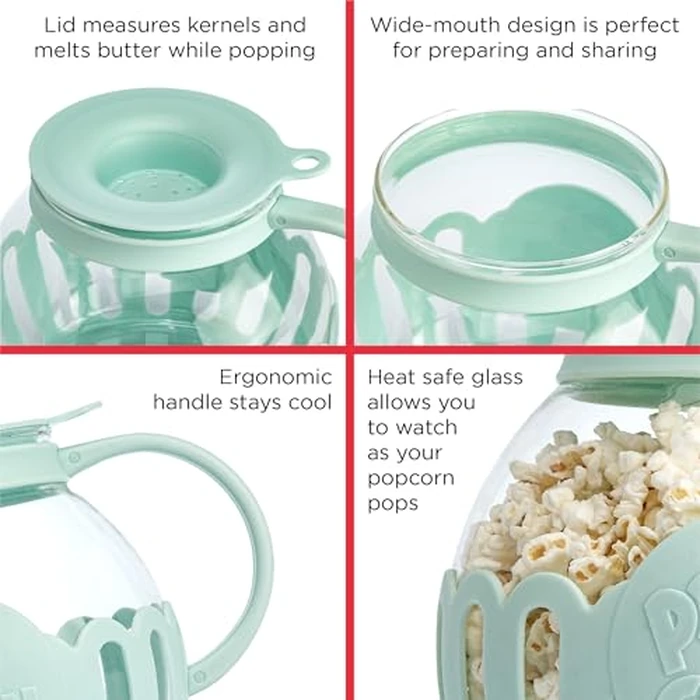 Ecolution Patented Micro-Pop Microwave Popcorn Popper with Temperature Safe Glass, 3-in-1 Lid Measures Kernels and Melts Butter, Made Without BPA, Dishwasher Safe, 3-Quart, Aqua by Ecolution - Image 6