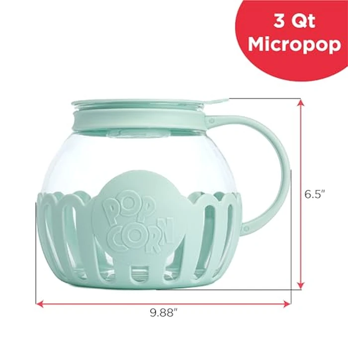 Ecolution Patented Micro-Pop Microwave Popcorn Popper with Temperature Safe Glass, 3-in-1 Lid Measures Kernels and Melts Butter, Made Without BPA, Dishwasher Safe, 3-Quart, Aqua by Ecolution - Image 7