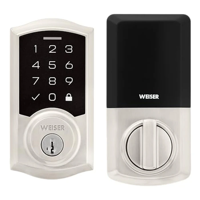 Weiser SmartCode Touchpad Satin Nickel Electronic Door Lock, 10 Digit Touchpad with Motorized Lock/Unlock, Auto Lock, 50 User Codes and 10 One-Time Codes, ANSI Grade 2, UL Rated 20 mins, BILT Support by Weiser - Used - Good condition - CA$100.85
