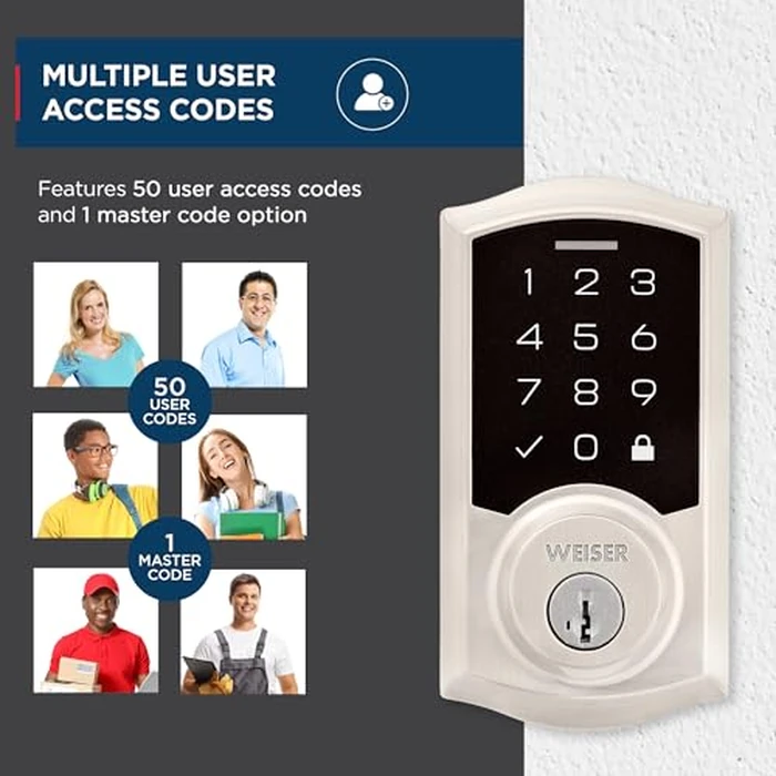 Weiser SmartCode Touchpad Satin Nickel Electronic Door Lock, 10 Digit Touchpad with Motorized Lock/Unlock, Auto Lock, 50 User Codes and 10 One-Time Codes, ANSI Grade 2, UL Rated 20 mins, BILT Support by Weiser - Image 4