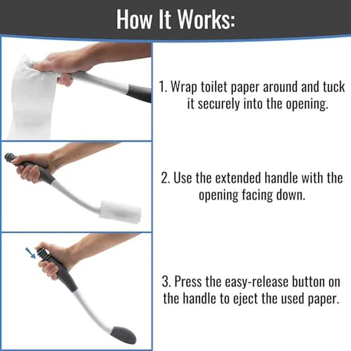 DMI CleanReach Pro with Sanitary Holder - Easy Release Toilet Aids for Wiping Bottom, Butt Wiper Tool for Women and Men, Long Handle Toilet Aids for Seniors and Handicap, Toileting Wand by DMI - Image 4