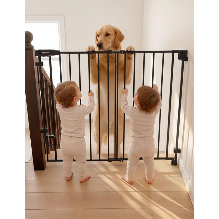 Babelio Removable & No Bottom Bar Baby Gate, Hardware Mounted (Drill Needed)| Wide Walk-Thru| Auto-Close Safety Dog/Pet Gate for Stairs & Doorways (Black, 29-43" W, 30" H) by Babelio - Used - Like New condition - CA$113.27