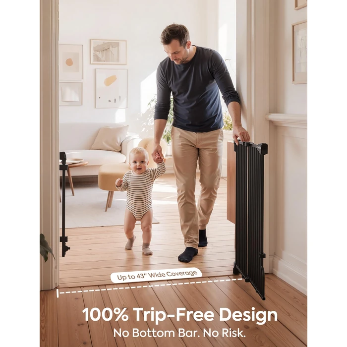 Babelio Removable & No Bottom Bar Baby Gate, Hardware Mounted (Drill Needed)| Wide Walk-Thru| Auto-Close Safety Dog/Pet Gate for Stairs & Doorways (Black, 29-43" W, 30" H) by Babelio - Image 2