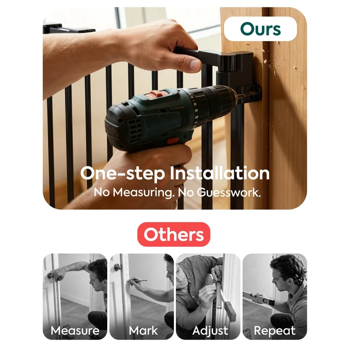 Babelio Removable & No Bottom Bar Baby Gate, Hardware Mounted (Drill Needed)| Wide Walk-Thru| Auto-Close Safety Dog/Pet Gate for Stairs & Doorways (Black, 29-43" W, 30" H) by Babelio - Image 3
