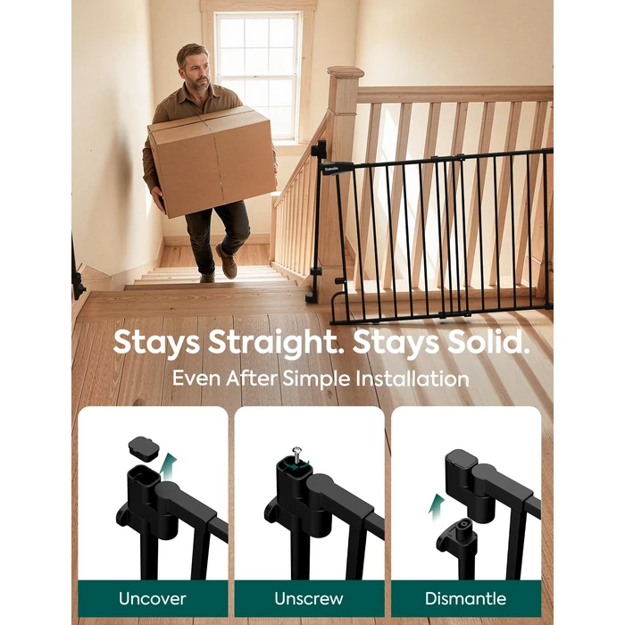 Babelio Removable & No Bottom Bar Baby Gate, Hardware Mounted (Drill Needed)| Wide Walk-Thru| Auto-Close Safety Dog/Pet Gate for Stairs & Doorways (Black, 29-43" W, 30" H) by Babelio - Image 4
