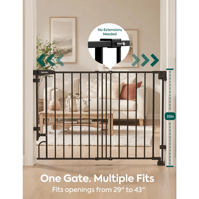 Babelio Removable & No Bottom Bar Baby Gate, Hardware Mounted (Drill Needed)| Wide Walk-Thru| Auto-Close Safety Dog/Pet Gate for Stairs & Doorways (Black, 29-43" W, 30" H) by Babelio - Image 8