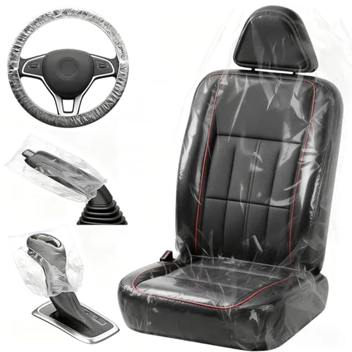 DGSL 330 PCS Disposable Car Seat Covers, Clear Plastic Vehicle Seat Protector Set Includes Wheel Covers, Gear Selector Covers and Handbrake Cover for Auto Truck Bus Accessories by DGSL - Used - Like New condition - US$25.26