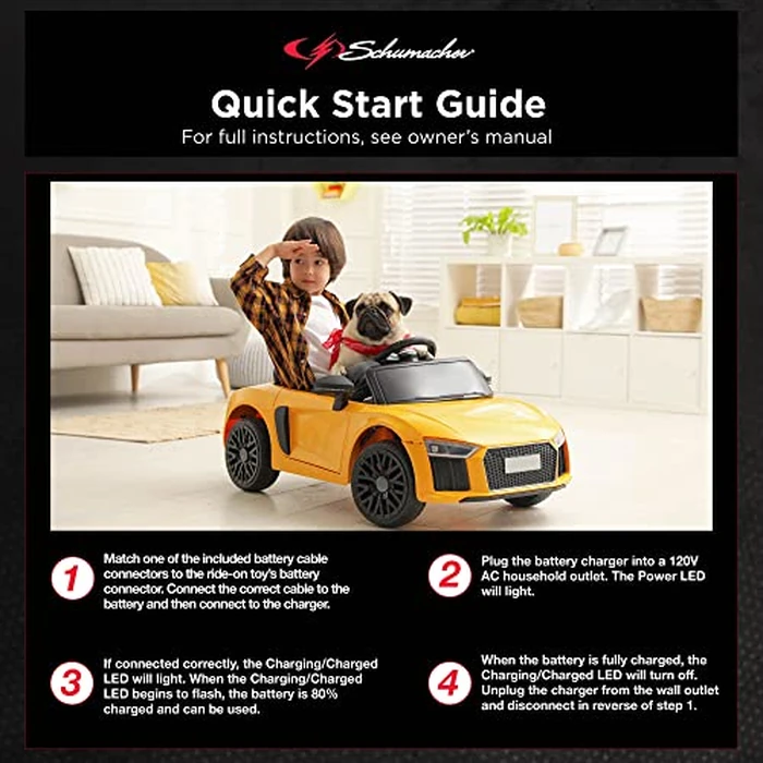 Schumacher Electric 6 Volt / 12 Volt Battery Charger for Ride on Toys - Charge 'N Ride CR7-3 Amp, Fully Automatic 6V / 12V Battery Charger - Charge a 3 or 4 Wheeled Toy Car Battery 3X Faster by Schumacher Electric - Image 5