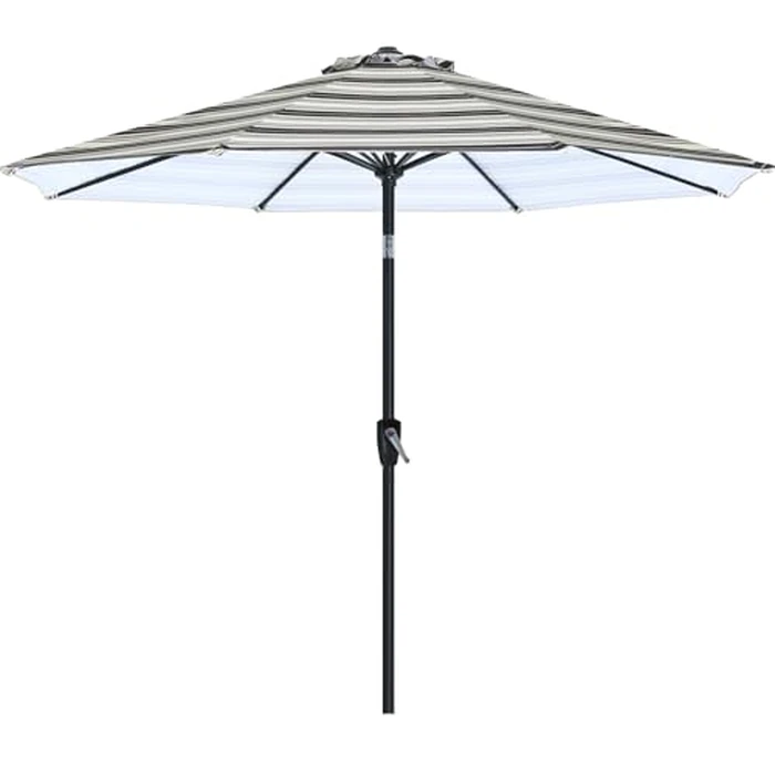 ABCCANOPY 9FT Patio Umbrella - Outdoor Waterproof Table Umbrella with Push Button Tilt and Crank, 8 Ribs UV Protection Pool Umbrella for Garden, Lawn, Deck & Backyard (Black Stripes) by ABCCANOPY - Used - Very Good condition - US$21.73