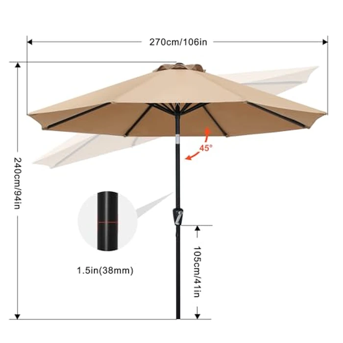 ABCCANOPY 9FT Patio Umbrella - Outdoor Waterproof Table Umbrella with Push Button Tilt and Crank, 8 Ribs UV Protection Pool Umbrella for Garden, Lawn, Deck & Backyard (Black Stripes) by ABCCANOPY - Image 5