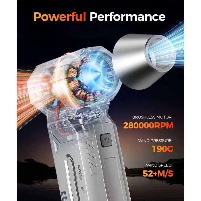 PECODE Compressed Air Duster-280000 RPM Powerful Rechargeable Air Blower,4-Speed Electric PC Duster with LCD Display & LED Light,Cordless Keyboard Cleaner for Electronics,Laptop,Car by PECODE - Image 4