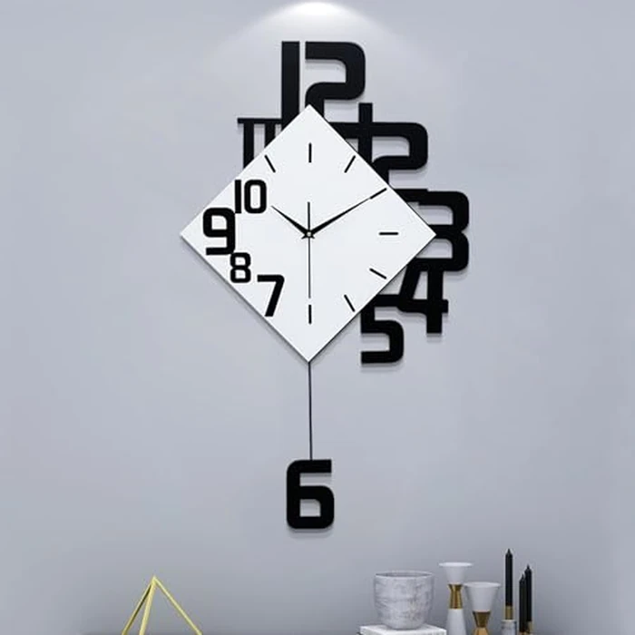 YIJIDECOR Decorative Wall Clock for Living Room Decor Large Modern Wall Clocks Battery Operated for Bedroom Office Kitchen Home Black Wood Silent Wall Clock Pendulum 11.8 * 19.7" by YIJIDECOR - Used - Very Good condition