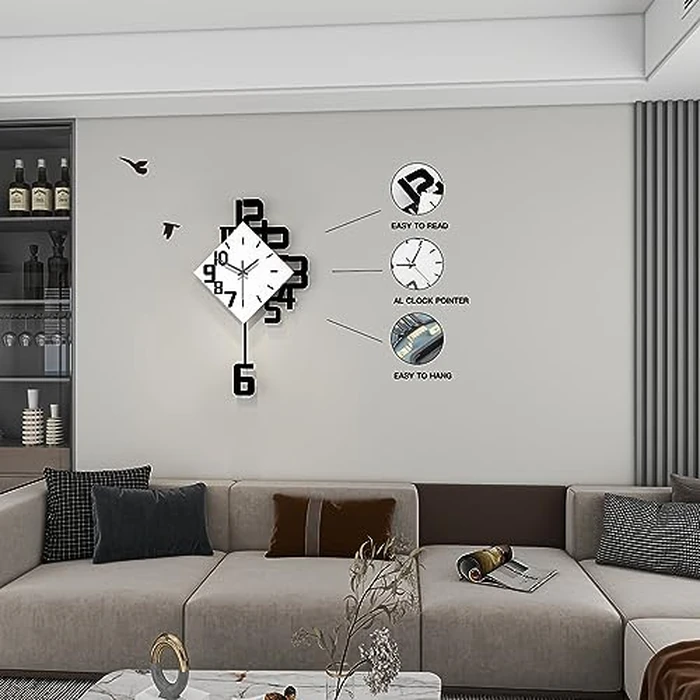 YIJIDECOR Decorative Wall Clock for Living Room Decor Large Modern Wall Clocks Battery Operated for Bedroom Office Kitchen Home Black Wood Silent Wall Clock Pendulum 11.8 * 19.7" by YIJIDECOR - Image 5