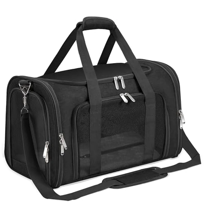 Soft-Sided Cat/Dog/Pet Carrier, Collapsible Pets Travel Carriers for Big Cats/Small Dogs with Shoulder Strap & Removable Mat, Mesh Puppy Carry Bag, Up to 25 Lbs(Black) by LEHNI - Used - Very Good condition - US$25.49