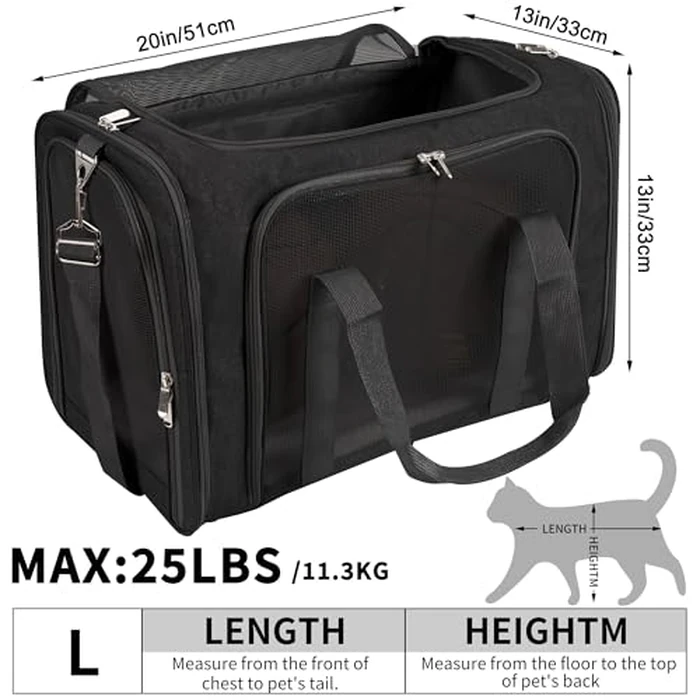 Soft-Sided Cat/Dog/Pet Carrier, Collapsible Pets Travel Carriers for Big Cats/Small Dogs with Shoulder Strap & Removable Mat, Mesh Puppy Carry Bag, Up to 25 Lbs(Black) by LEHNI - Image 3