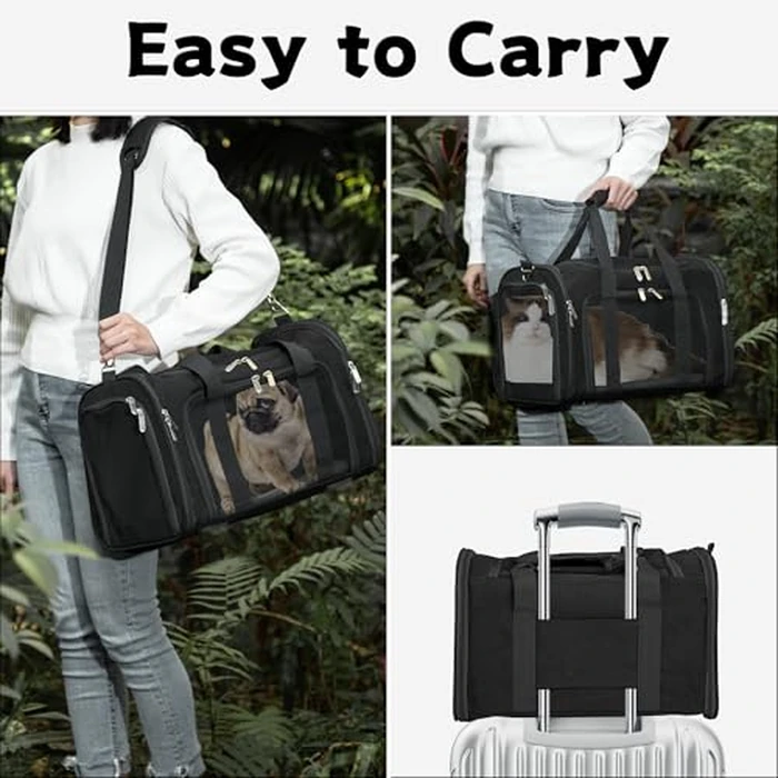 Soft-Sided Cat/Dog/Pet Carrier, Collapsible Pets Travel Carriers for Big Cats/Small Dogs with Shoulder Strap & Removable Mat, Mesh Puppy Carry Bag, Up to 25 Lbs(Black) by LEHNI - Image 6