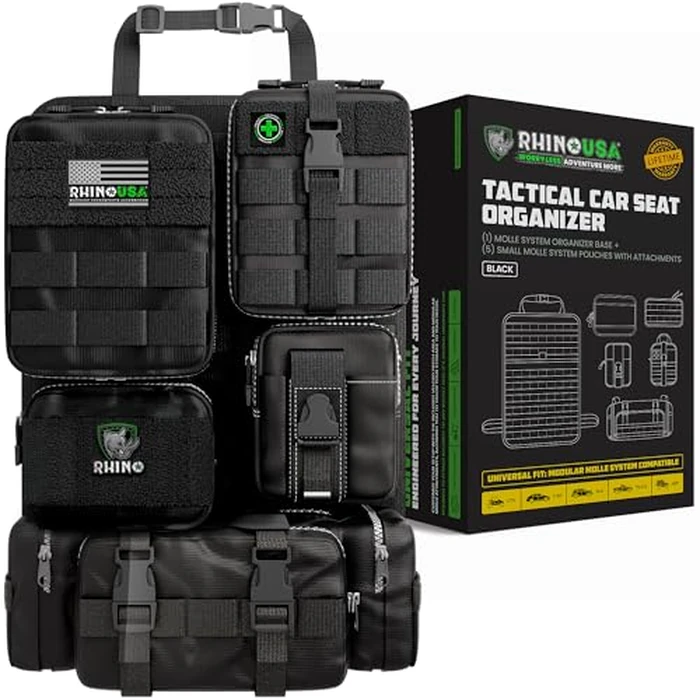 Tactical Car Seat Organizer - Military-Grade Storage for SUV, Truck, & Car - Heavy Duty Seat Organizer with Multiple Pockets & Car Accessories for Maximum Organization - Black by Rhino USA - Image 1