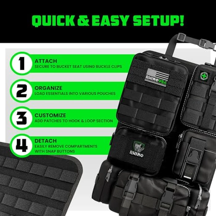 Tactical Car Seat Organizer - Military-Grade Storage for SUV, Truck, & Car - Heavy Duty Seat Organizer with Multiple Pockets & Car Accessories for Maximum Organization - Black by Rhino USA - Image 6