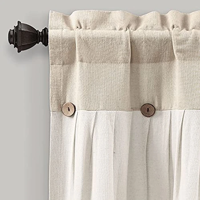 Lush Decor Linen Button Farmhouse Valance, 84" W x 18" L, Linen - Kitchen Curtains Valances, Rustic Color Block Design with Husk Button by Lush Decor - Image 2