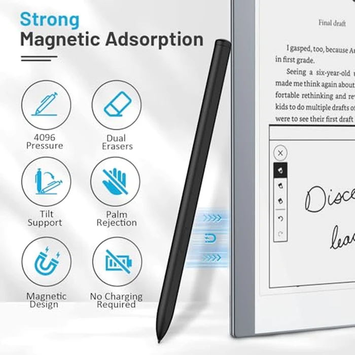 TiMOVO Magnetic EMR Stylus for Remarkable 2 with Eraser, Digital Pen with 4096 Pressure Sensitivity, Palm Rejection, Tilt for Marker Plus/Kindle Scribe, Black by TiMOVO - Image 2