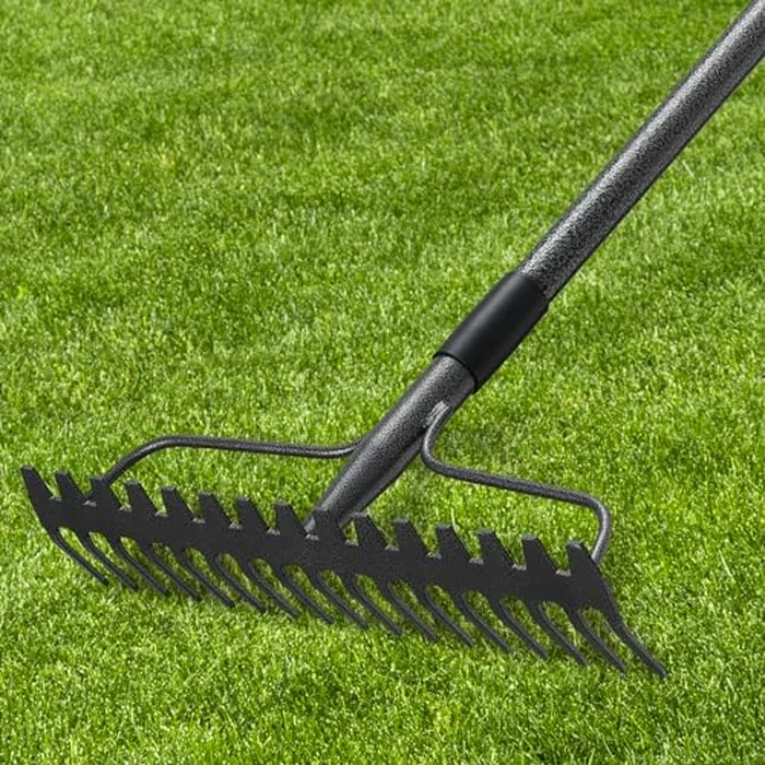 63'' Bow Rake ，17 Tines Metal Head Rakes with Stainless Steel Handle，Heavy Duty Garden Rake for Loosening Soil Gathering Leaf Leveling Lawn Farming Land Management Yarn Thatch Rake by DIIG - Used - Very Good condition