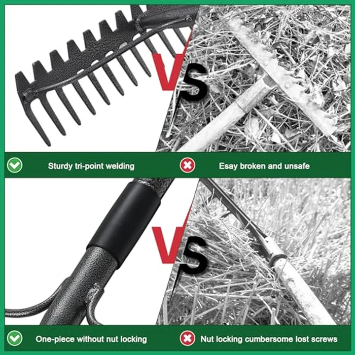 63'' Bow Rake ，17 Tines Metal Head Rakes with Stainless Steel Handle，Heavy Duty Garden Rake for Loosening Soil Gathering Leaf Leveling Lawn Farming Land Management Yarn Thatch Rake by DIIG - Image 2