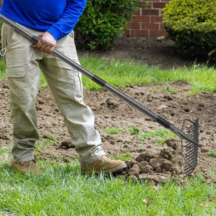 63'' Bow Rake ，17 Tines Metal Head Rakes with Stainless Steel Handle，Heavy Duty Garden Rake for Loosening Soil Gathering Leaf Leveling Lawn Farming Land Management Yarn Thatch Rake by DIIG - Image 5