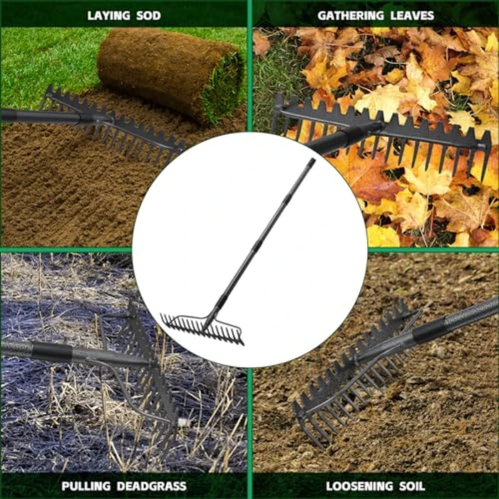 63'' Bow Rake ，17 Tines Metal Head Rakes with Stainless Steel Handle，Heavy Duty Garden Rake for Loosening Soil Gathering Leaf Leveling Lawn Farming Land Management Yarn Thatch Rake by DIIG - Image 6