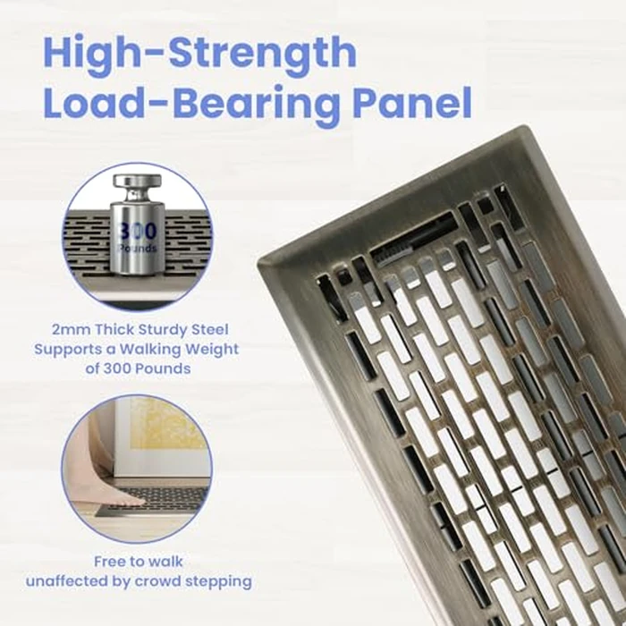 Howeall 4x10 Inches 6 Pack Heavy Duty Walkable Floor Register - Easy Adjust Air Supply Lever Decorative Floor Vent Covers, Boston Design Vent Covers for Home - Antique Brass by Howeall - Image 2