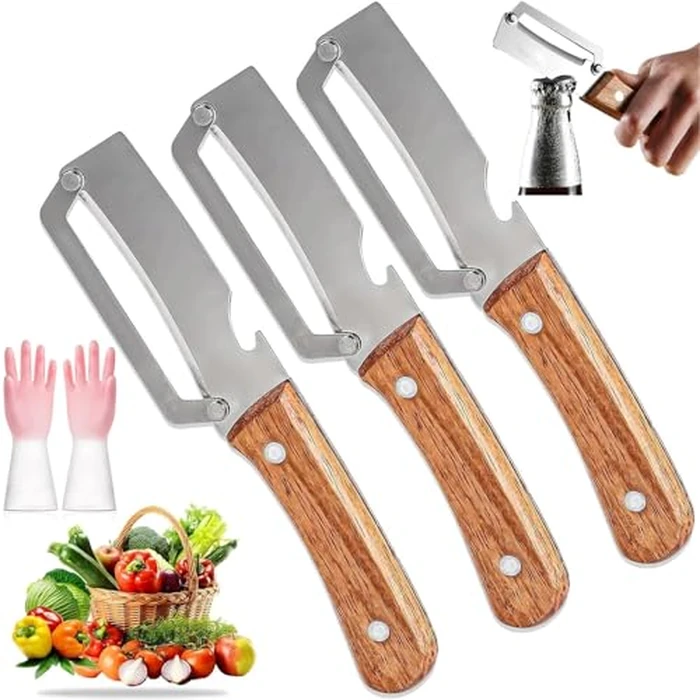 3PCS Zero Snag Wooden Peeler, Zero Snag Wooden Kitchen Tool, Peeler with Bottle Opener, 2-in-1 Multi-Functional Vegetable Peeler for Kitchen, for Fruit Veggie, Includes Bottle Opener by Generic - Image 1