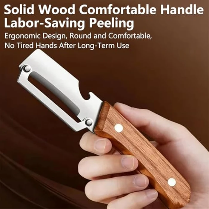 3PCS Zero Snag Wooden Peeler, Zero Snag Wooden Kitchen Tool, Peeler with Bottle Opener, 2-in-1 Multi-Functional Vegetable Peeler for Kitchen, for Fruit Veggie, Includes Bottle Opener by Generic - Image 3