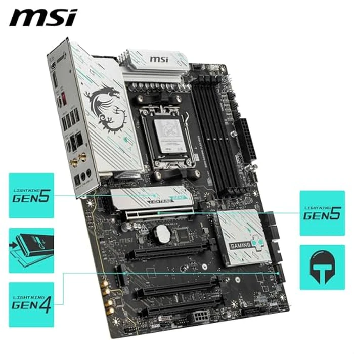 MSI B850 Gaming Plus WiFi Gaming Motherboard (AMD Ryzen 9000/8000/7000 Series Processors, AM5, DDR5, PCIe 4.0, M.2, SATA 6Gb/s, USB 3.2 Gen 2, HDMI/DP, Wi-Fi 6E, Bluetooth 5.3, 2.5Gbps LAN, ATX) by MSI - Image 5