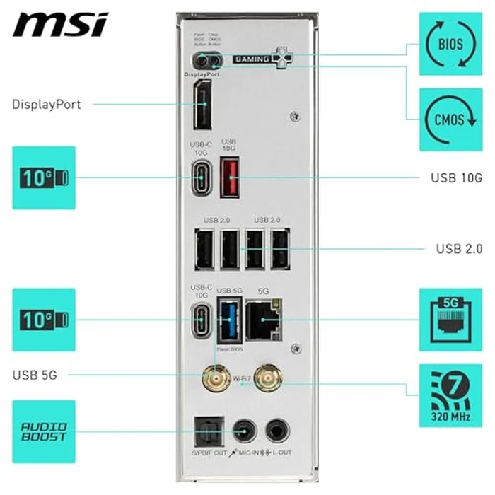 MSI B850 Gaming Plus WiFi Gaming Motherboard (AMD Ryzen 9000/8000/7000 Series Processors, AM5, DDR5, PCIe 4.0, M.2, SATA 6Gb/s, USB 3.2 Gen 2, HDMI/DP, Wi-Fi 6E, Bluetooth 5.3, 2.5Gbps LAN, ATX) by MSI - Image 6