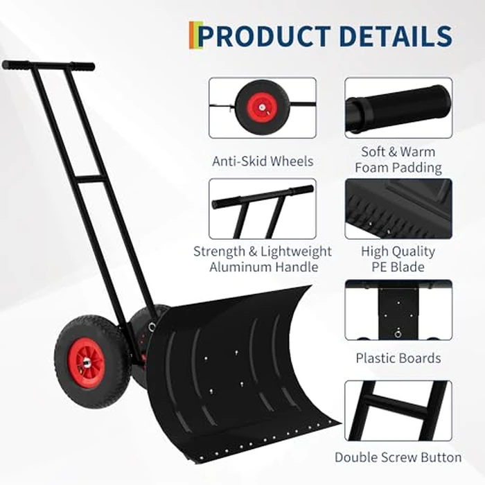 GarveeTech Large 30" W x 18" H Heavy Duty Snow Shovel with Wheels, Carbon Steel Blade w/Adjustable Angle & Height Ergonomic Handle for Easy Driveway & Pavement Clearing by GarveeTech - Image 5