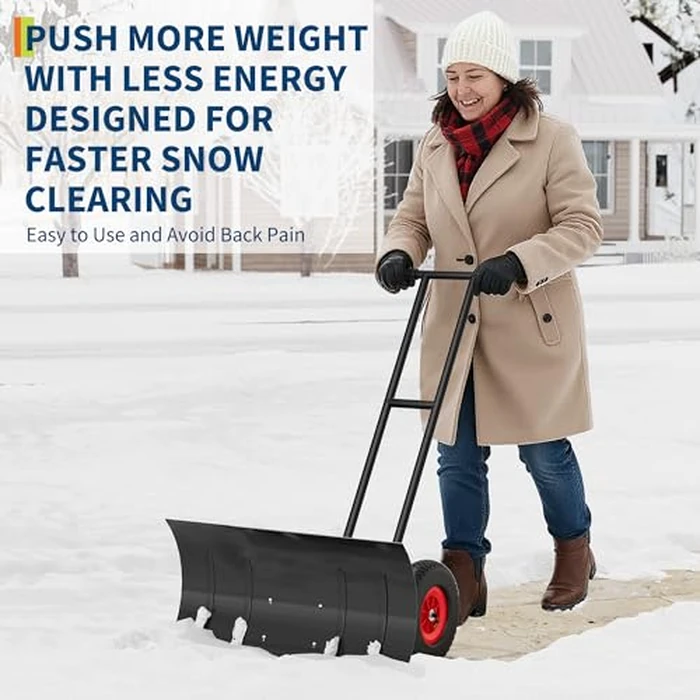 GarveeTech Large 30" W x 18" H Heavy Duty Snow Shovel with Wheels, Carbon Steel Blade w/Adjustable Angle & Height Ergonomic Handle for Easy Driveway & Pavement Clearing by GarveeTech - Image 6