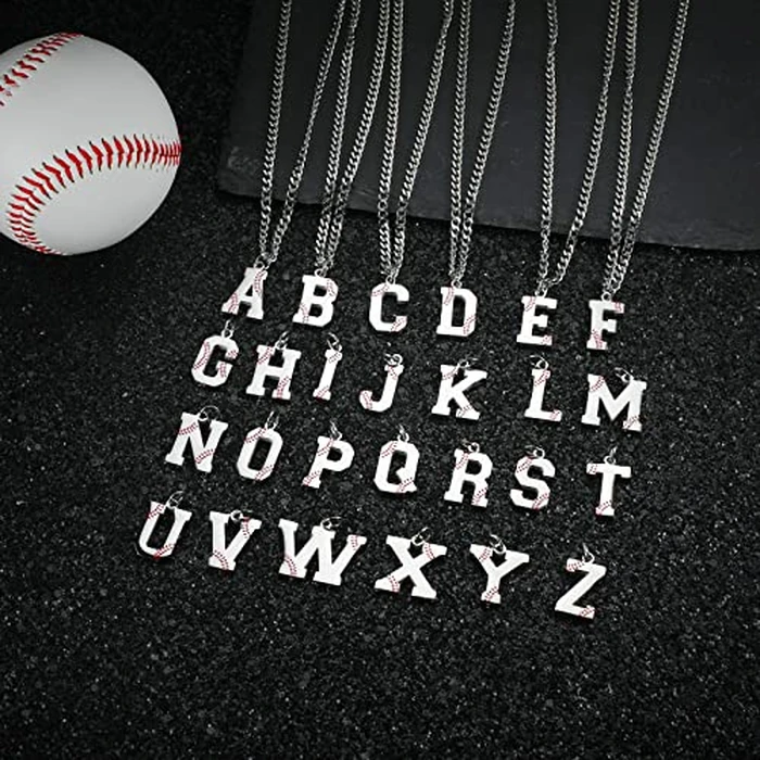 AIAINAGI Baseball Initial A-Z Letter Necklace for Men Baseball Charm Pendant Stainless Steel Silver Chain 22inch Personalized Gift for Men（F by AIAINAGI - Image 2