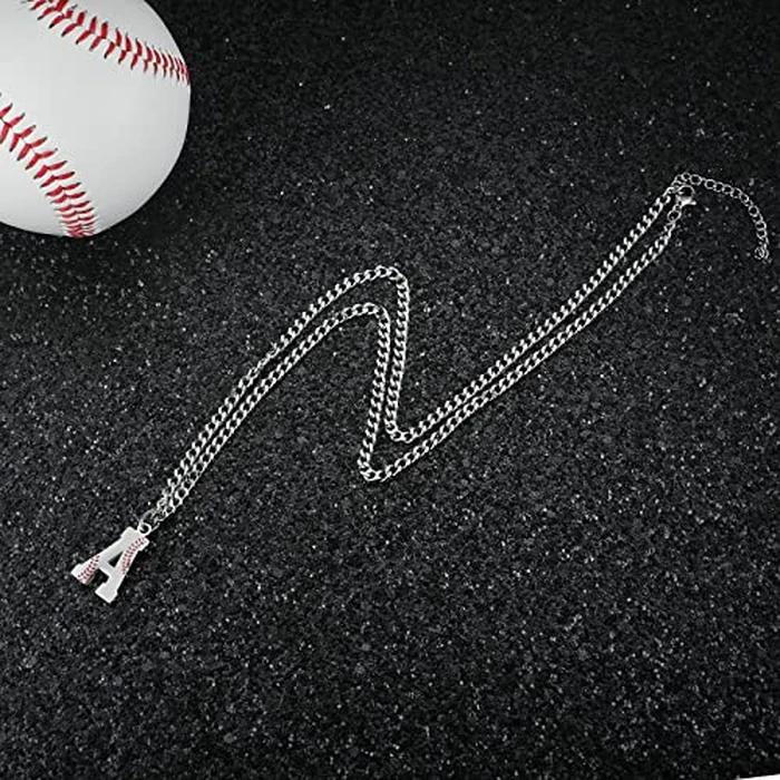 AIAINAGI Baseball Initial A-Z Letter Necklace for Men Baseball Charm Pendant Stainless Steel Silver Chain 22inch Personalized Gift for Men（F by AIAINAGI - Image 4