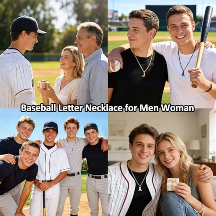 AIAINAGI Baseball Initial A-Z Letter Necklace for Men Baseball Charm Pendant Stainless Steel Silver Chain 22inch Personalized Gift for Men（F by AIAINAGI - Image 6