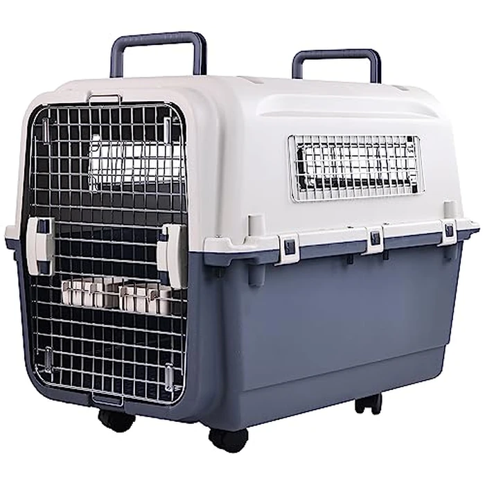 Elevon Plastic Kennels Pet Carrier Rolling Plastic Airline Approved Wire Door Travel Dog Crate, Large (30.7" L x 21.3" W x 22.8" H) by ELEVON - Used - Very Good condition - CA$175.19
