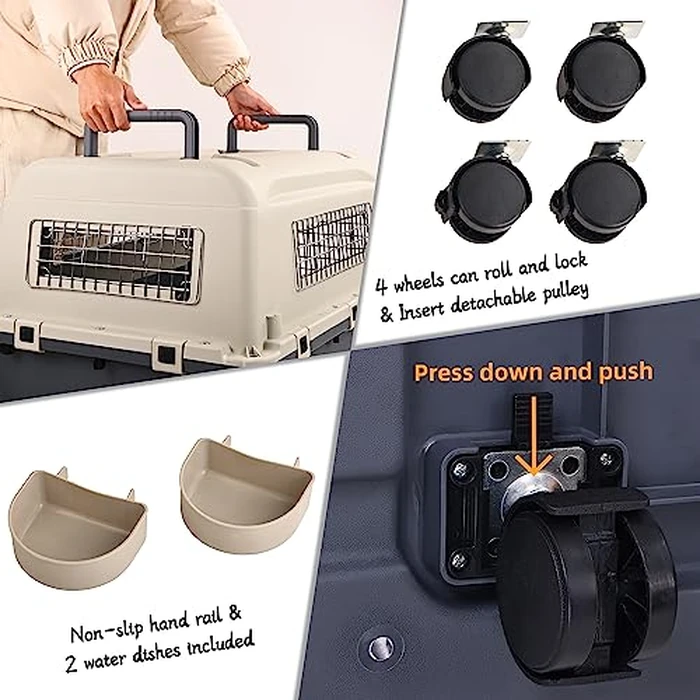 Elevon Plastic Kennels Pet Carrier Rolling Plastic Airline Approved Wire Door Travel Dog Crate, Large (30.7" L x 21.3" W x 22.8" H) by ELEVON - Image 5
