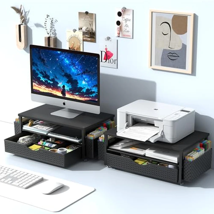 Spacrea Desk Organizer and Accessories, Computer Monitor Stand Riser with Drawer and 2 Pen Holders, Office Desk Accessories & Workspace Organizers for Office Supplies (Black) by Spacrea - Image 7