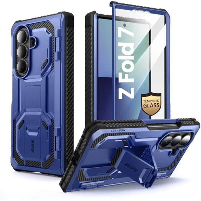 i-Blason Armorbox for Samsung Galaxy Z Fold 7 Case with Stand [9H+ Tempered Glass Screen Protector] [Hinge Protection] Full-Body Heavy Duty Rugged Shockproof Protective Case for Z Fold 7 (Blue) by i-Blason - Used - Acceptable condition