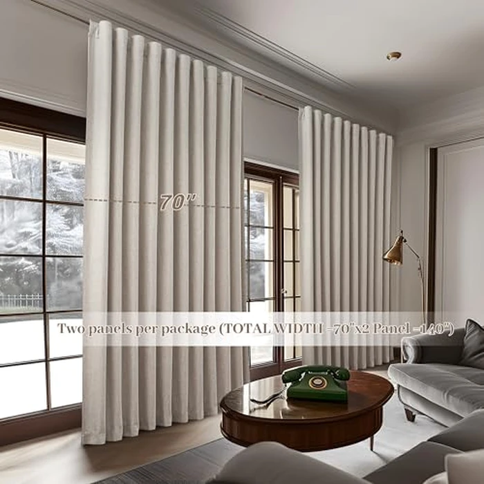 Blackout Curtains 70 Inches Extra Wide Natural Linen Curtains 84 Inch Length for Living Room, Pleated Farmhouse Bedroom Thermal Drapes for Winter Thick Window Energy Efficient 70"W x 84"L 2 Panels by QJmydeco - Image 6