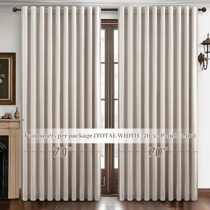 Blackout Curtains 70 Inches Extra Wide Natural Linen Curtains 84 Inch Length for Living Room, Pleated Farmhouse Bedroom Thermal Drapes for Winter Thick Window Energy Efficient 70"W x 84"L 2 Panels by QJmydeco - Image 7