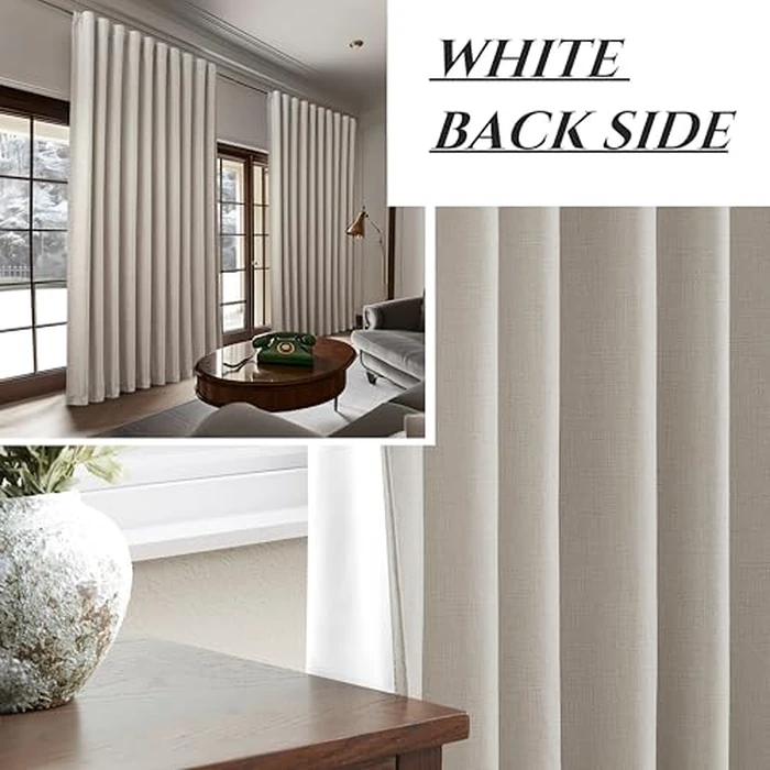 Blackout Curtains 70 Inches Extra Wide Natural Linen Curtains 84 Inch Length for Living Room, Pleated Farmhouse Bedroom Thermal Drapes for Winter Thick Window Energy Efficient 70"W x 84"L 2 Panels by QJmydeco - Image 8