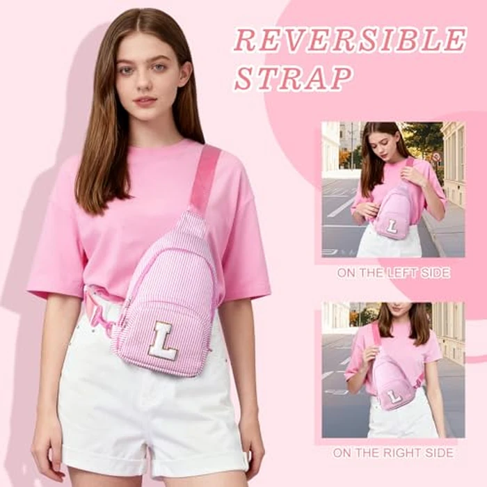 YOOLIFE Birthday Gifts for Teen Girls Kids Sling Bag Initial Crossbody Bag for Women Girls Teen Girl Initial Monogram Fanny Packs Birthday Gifts for 8 9 10 11 12 13 14 Year Old Girl Kids Pink J by YOOLIFE - Image 2