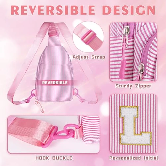 YOOLIFE Birthday Gifts for Teen Girls Kids Sling Bag Initial Crossbody Bag for Women Girls Teen Girl Initial Monogram Fanny Packs Birthday Gifts for 8 9 10 11 12 13 14 Year Old Girl Kids Pink J by YOOLIFE - Image 4