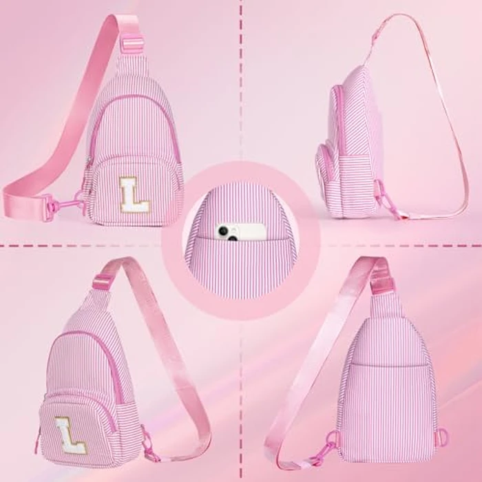 YOOLIFE Birthday Gifts for Teen Girls Kids Sling Bag Initial Crossbody Bag for Women Girls Teen Girl Initial Monogram Fanny Packs Birthday Gifts for 8 9 10 11 12 13 14 Year Old Girl Kids Pink J by YOOLIFE - Image 6