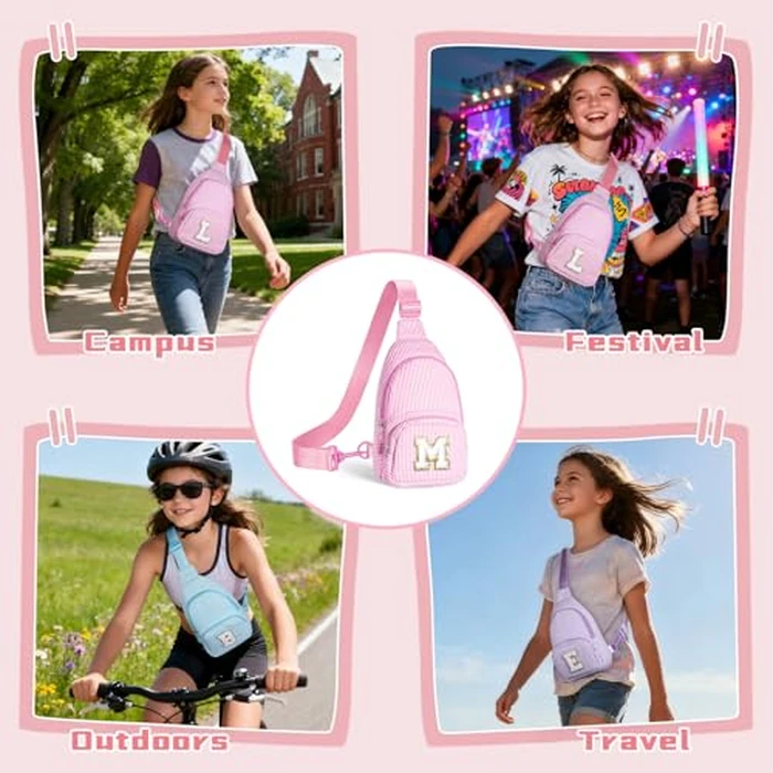 YOOLIFE Birthday Gifts for Teen Girls Kids Sling Bag Initial Crossbody Bag for Women Girls Teen Girl Initial Monogram Fanny Packs Birthday Gifts for 8 9 10 11 12 13 14 Year Old Girl Kids Pink J by YOOLIFE - Image 7