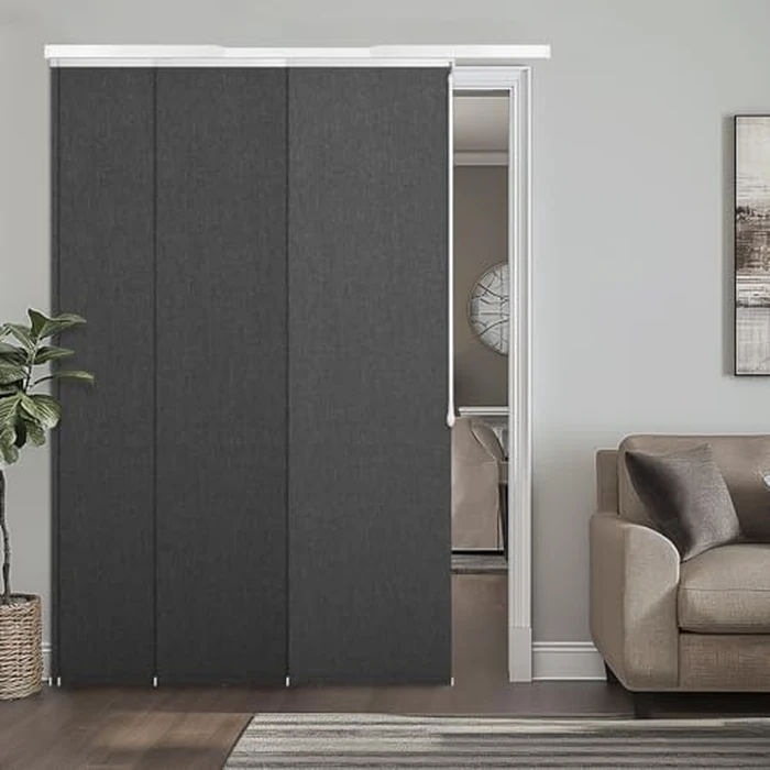 Adjustable Panel Track Blinds Patio Sliding Door Blind Vertical Blinds Room Divider Retractable Track from 43" to 74" W Trimmable Panels Up to 96" H Blackout Dark Grey by Heefen - Used - Like New condition